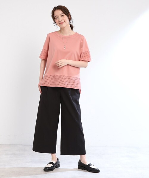 【夏SALE／E‐QUALITY／手洗い可】コットンレースドッキングTシャツ 夏SALE／E‐QUALITY／手洗い可】コットンレースドッキングTシャツ