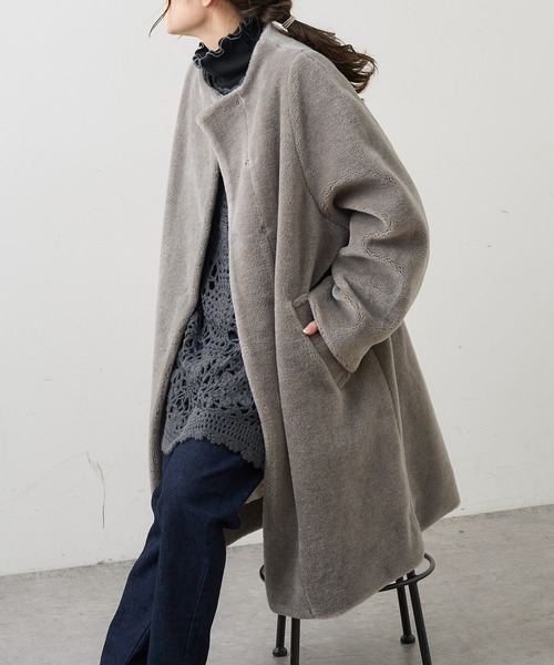 pual ce cin 「PUAL CE CIN」 ノーカラーコート FREE グレイッシュ