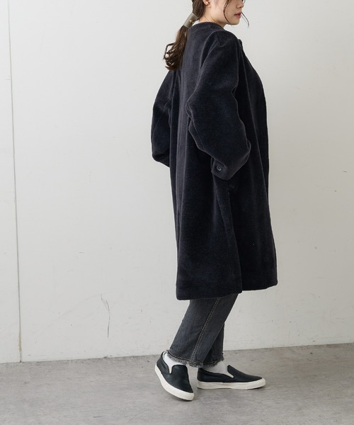 「PUAL CE CIN」 ノーカラーコート FREE グレイッシュベージュ レディース_画像2