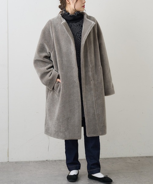 「PUAL CE CIN」 ノーカラーコート FREE グレイッシュベージュ レディース_画像5