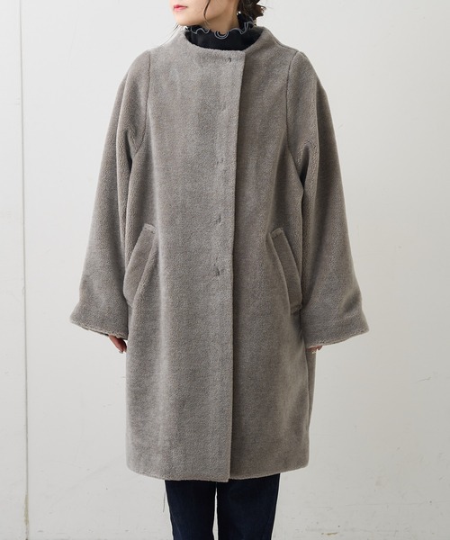 「PUAL CE CIN」 ノーカラーコート FREE グレイッシュベージュ レディース_画像8