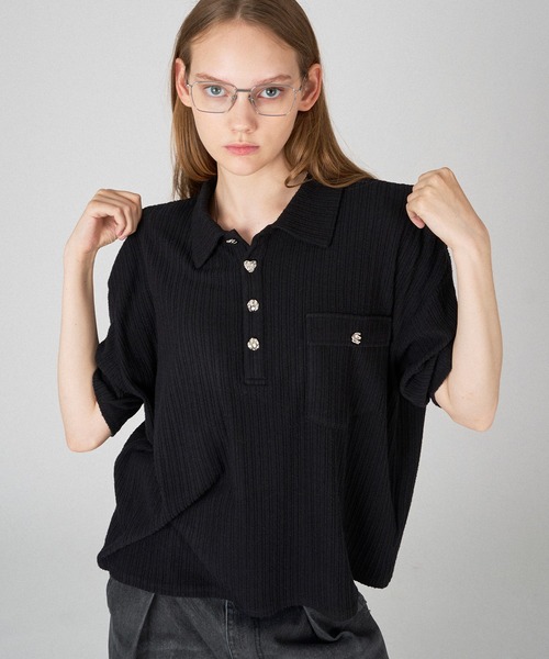 ONCILY（オンシェリー） ポロシャツ 半袖 SILVER BUTTON RIB-CUT POLO