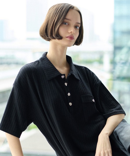 8673. MARK&RONA 金ボタン フリル ポロシャツ 38サイズ 8673. MARK&RONA 金ボタン フリル ポロシャツ 38サイズ - メルカリ