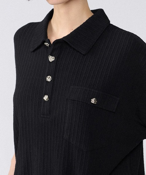 ONCILY ポロシャツ SILVER BUTTON RIB-CUT POLO SHIRT