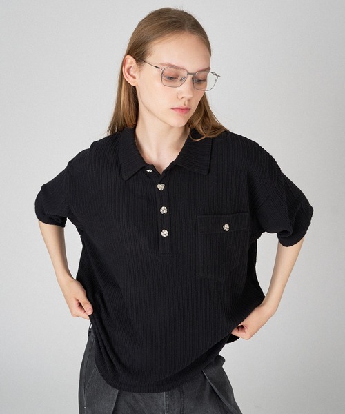 ONCILY ポロシャツ SILVER BUTTON RIB-CUT POLO SHIRT