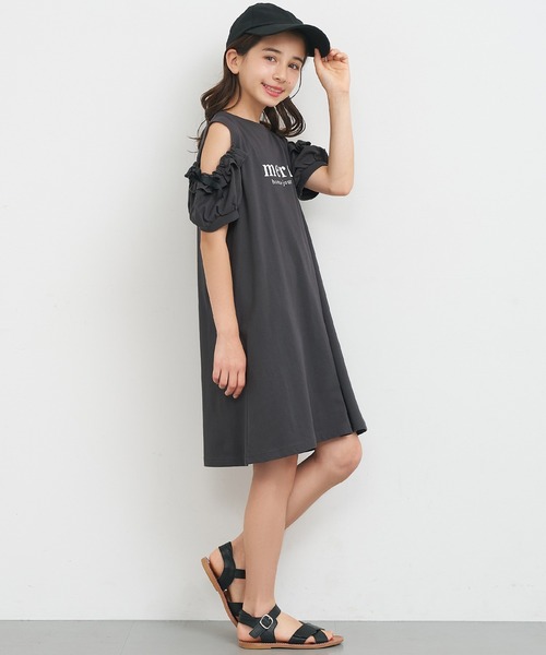 coca（コカ） ワンピース ＼再入荷／ キッズ 袖フリル肩あきワンピース