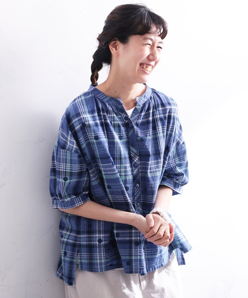 ✨️soulberry✨️チェックの甘ブラウス 　ネイビー soulberry（ソウルベリー） ブラウス シャツ みず玉とチェックの