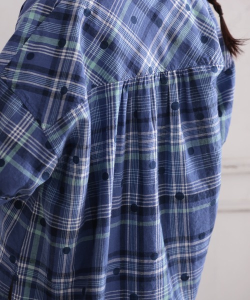 soulberry O.W.N みず玉とチェックのブラウス　3L 未使用 soulberry ブラウス シャツ みず玉とチェックのブラウス