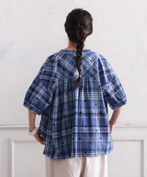 soulberry O.W.N みず玉とチェックのブラウス　3L 未使用 soulberry ブラウス シャツ みず玉とチェックのブラウス