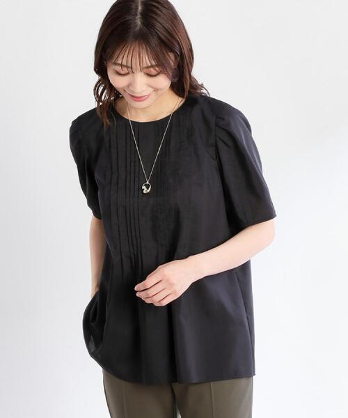 ブラウス シャツ 「すっきり見え！長め丈／接触冷感／洗える」ピンタックデザインチュニックブラウス レディース