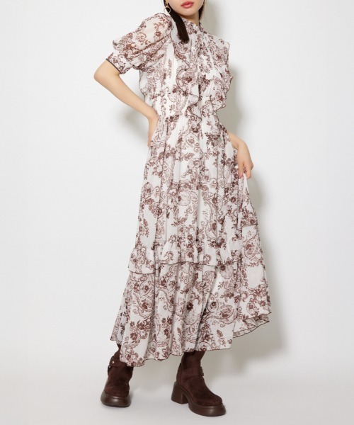 ワンピース フロントロングフリルマルチパターンワンピース 秋服 | rienda