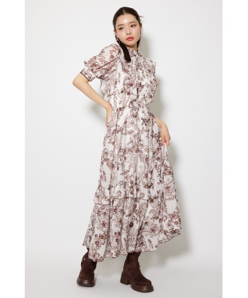 ワンピース フロントロングフリルマルチパターンワンピース 秋服 | rienda | 02