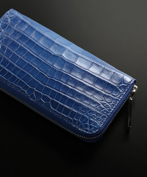 長財布 財布 ナイルクロコダイル長財布 藍染め 日本製 センター取り 一枚革 メンズ レディースの画像