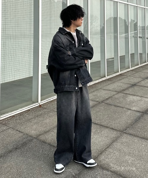 「ADAMASTE」 加工デニムパンツ MEDIUM ブラック メンズ