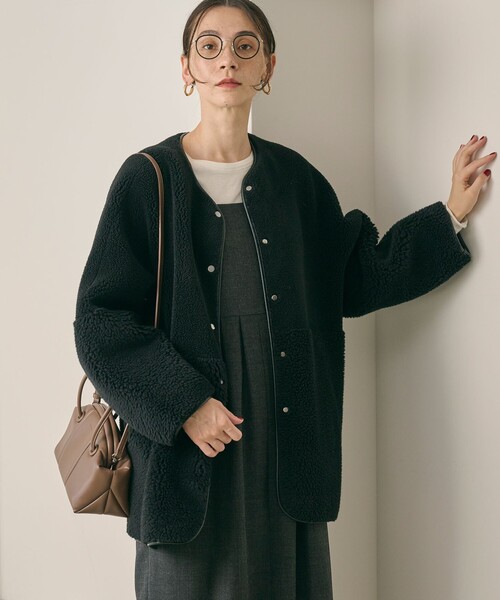 【美品】BEAUTY&YOUTHリバーシブルボアフェイクムートンコート　ネイビー BEAUTY＆YOUTH UNITED ARROWS コート アウター 「WEB限定」ボア