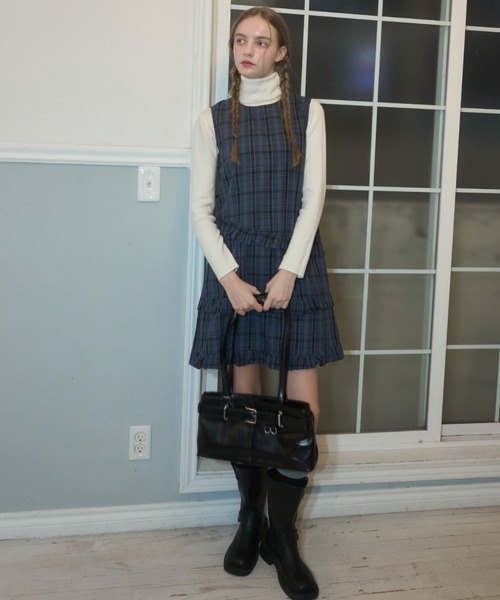 ノースリーブ膝丈ワンピース ネイビー系チェック Birthday room（バースデイルーム） ワンピース チェックノースリーブ