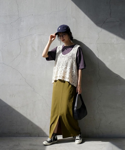 antiqua（アンティカ） ロング スカート 接触冷感 スリット入り タイト