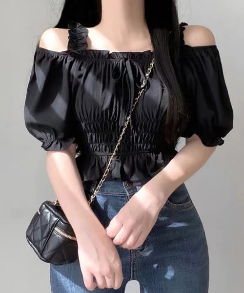 「Riff」 半袖ブラウス FREE ブラック レディース_画像7