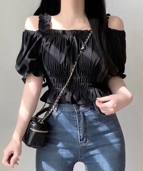 「Riff」 半袖ブラウス FREE ブラック レディース_画像8