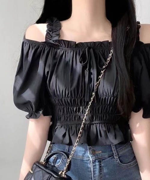 「Riff」 半袖ブラウス FREE ブラック レディース_画像9