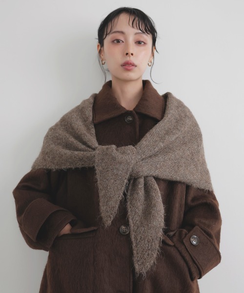 アソースメレ テディベアヤーン トライアングルニットストール Oatmeal
