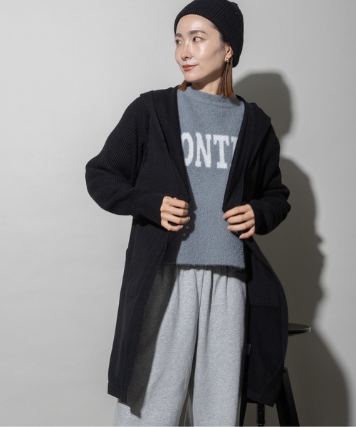 カーディガン ハイゲージニット フード ロングカーデ レディース