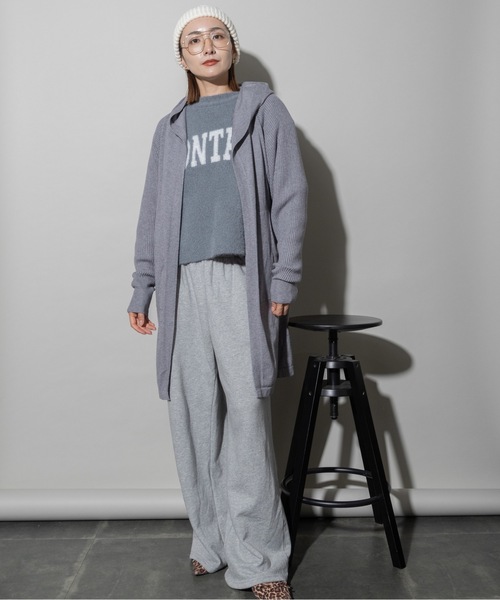 カーディガン ハイゲージニット フード ロングカーデ レディース