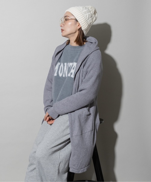 カーディガン ハイゲージニット フード ロングカーデ レディース