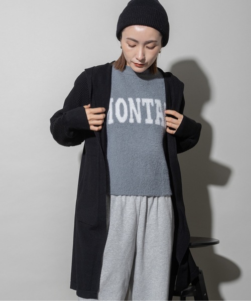 カーディガン ハイゲージニット フード ロングカーデ レディース