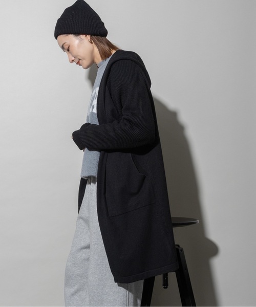 カーディガン ハイゲージニット フード ロングカーデ レディース