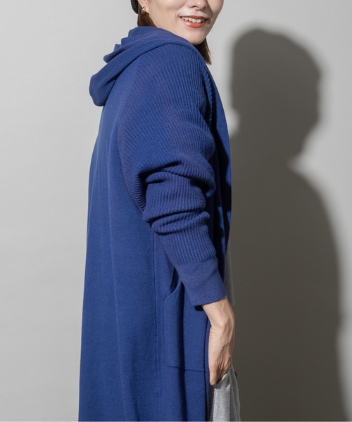 カーディガン ハイゲージニット フード ロングカーデ レディース