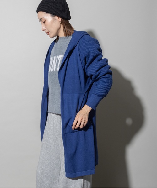 カーディガン ハイゲージニット フード ロングカーデ レディース