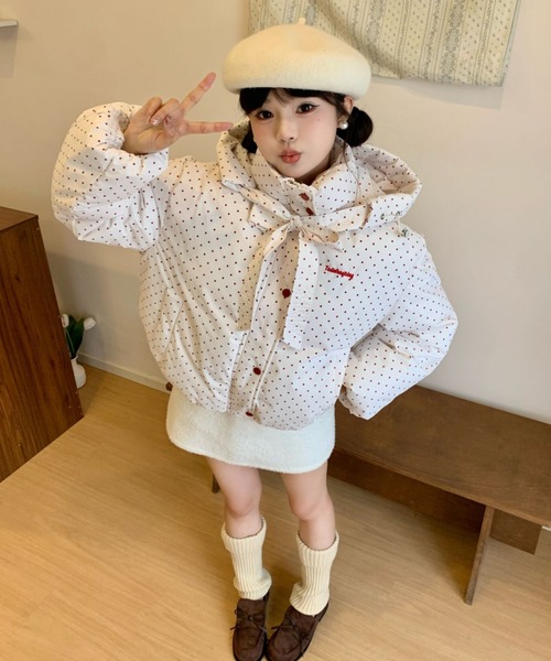 GEMEDA ダウンコート ダウンジャケット 「秋冬新作」ドット柄リボン