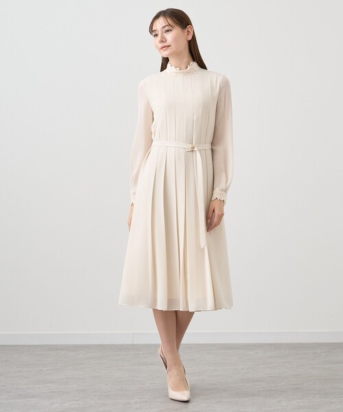 ★12/25まで★【ANAYI】ベージュ 長袖 プリーツ ワンピース(36) ANAYI」 長袖ワンピース 36 ベージュ レディース