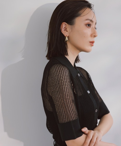 anuans（アニュアンス） 7分袖ニットカーディガン FREE ブラック