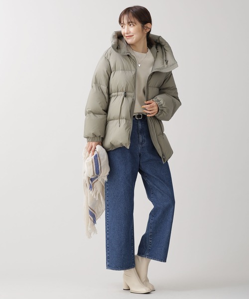 【美品】nano universe フード付きダウンジャケット カーキ L ナノユニバース カーキダウンジャケット ファー付きフード サイズ38(M