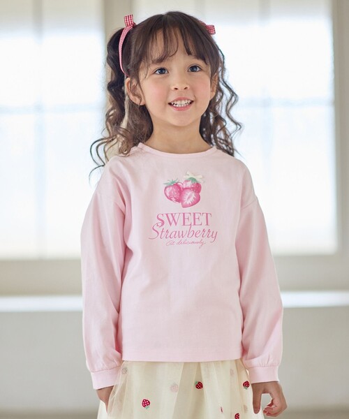 萌　掠れアートプリント長袖シャツ ANY（エニィ） tシャツ 「Strawberry Collection」アートプリント 長袖