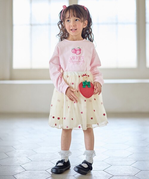 萌　掠れアートプリント長袖シャツ ANY（エニィ） tシャツ 「Strawberry Collection」アートプリント 長袖