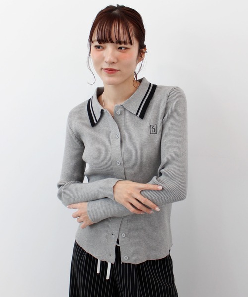 ニット セーター ワンポイントロゴ刺繍リブニット レディース