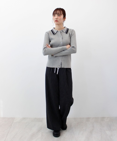 ニット セーター ワンポイントロゴ刺繍リブニット レディース