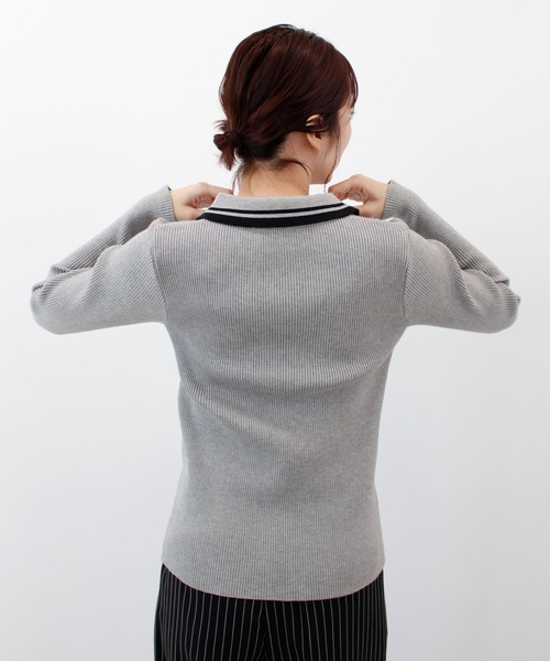 ニット セーター ワンポイントロゴ刺繍リブニット レディース