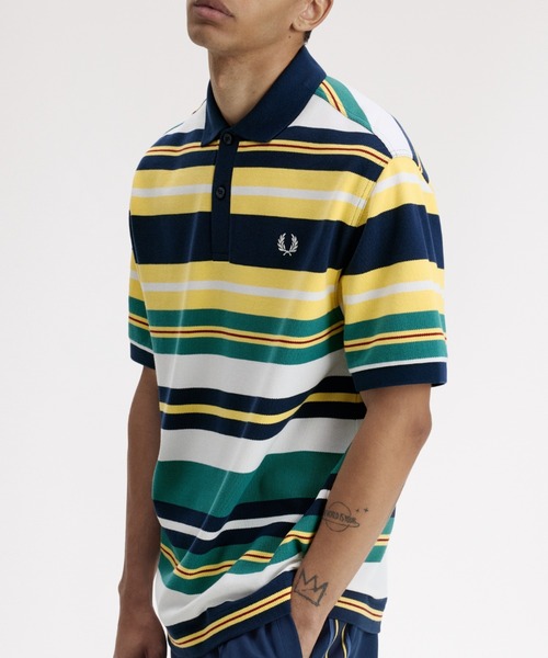 フレッドペリーFRED PERRY ノースリーブポロシャツ ポロシャツ　イエロー FRED PERRY（フレッドペリー） ポロシャツ Striped Relaxed Polo Shirt