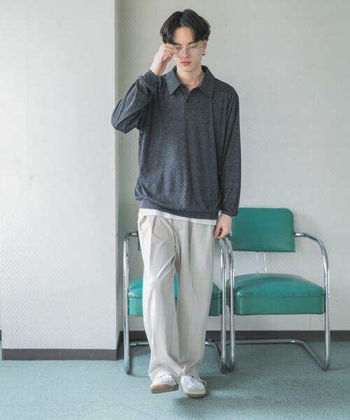 Kith ハイネックハーフスリーブポロシャツ L ライトグレー SENSE OF PLACE by URBAN RESEARCH ポロシャツ シアーロングスリーブ