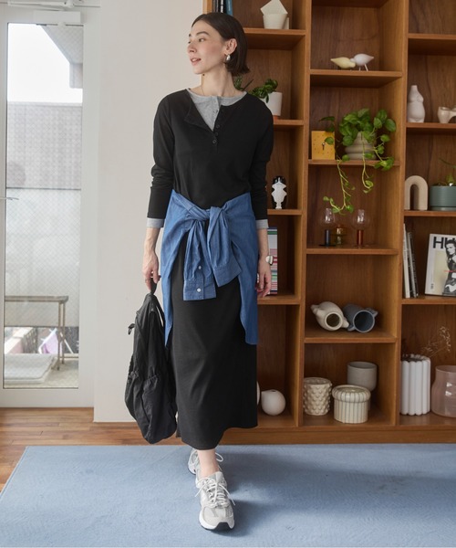 ANGIE ワンピース フェイクレイヤード ヘンリーネック ワンピース
