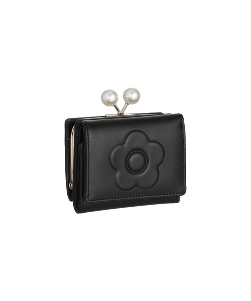 極美品 MARY QUANT エンボスデイジーパール パース がま口 長財布 黒 公式】【エンボスデイジーパール パース】マリークワント MARY QUANT