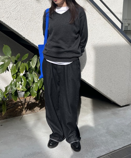 「BROKEN BASE」 長袖ニット MEDIUM ネイビー メンズ_画像4