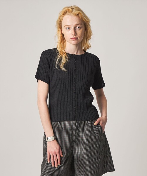 カーディガン 「Steven Alan」リブ ショートスリーブ カーディガン レディースの画像