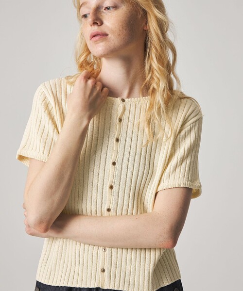 カーディガン 「Steven Alan」リブ ショートスリーブ カーディガン レディースの画像