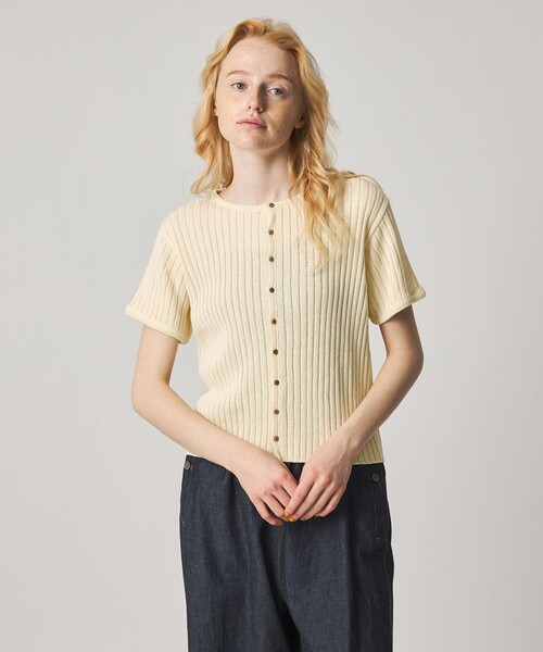 カーディガン 「Steven Alan」リブ ショートスリーブ カーディガン レディースの画像