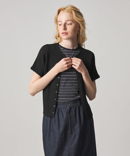 カーディガン 「Steven Alan」リブ ショートスリーブ カーディガン レディースの画像